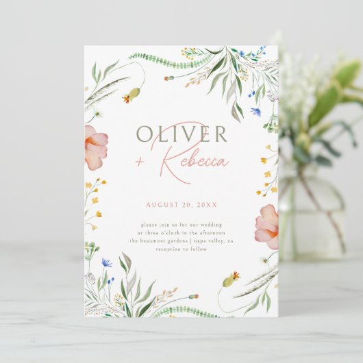 Invitation Mariage de Fleur sauvage d'aquarelle Boho minimali (Debout devant)