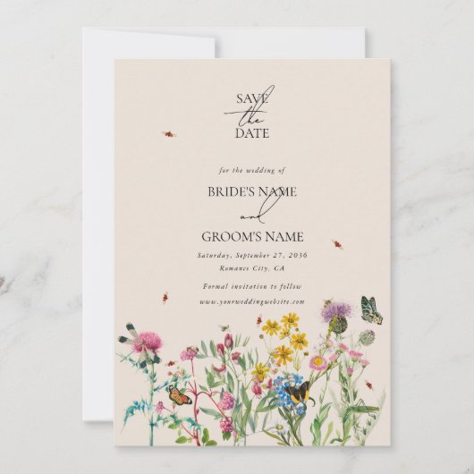 Invitation Mariage de Fleur sauvage d'aquarelle Jardin & Inse (Devant)