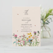 Invitation Mariage de Fleur sauvage d'aquarelle Jardin & Inse (Debout devant)