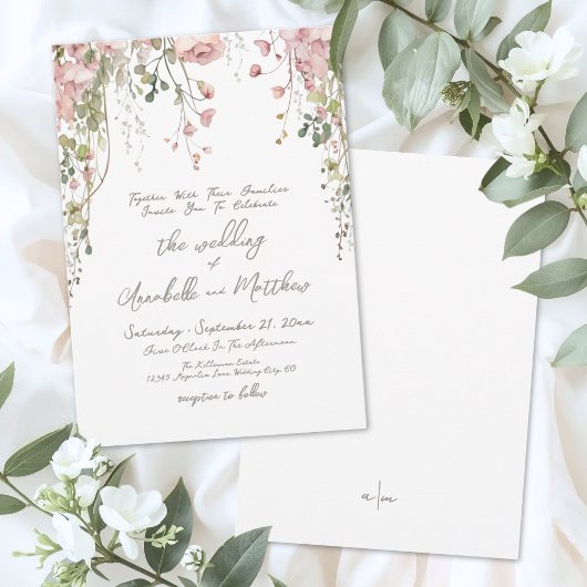 Invitation Mariage de Fleur sauvage d'aquarelle rose vif