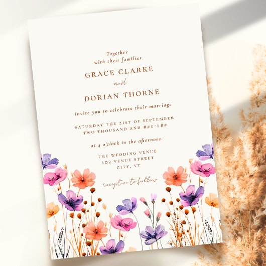 Invitation Mariage de Fleur sauvage de Boho blanc ivoire neut