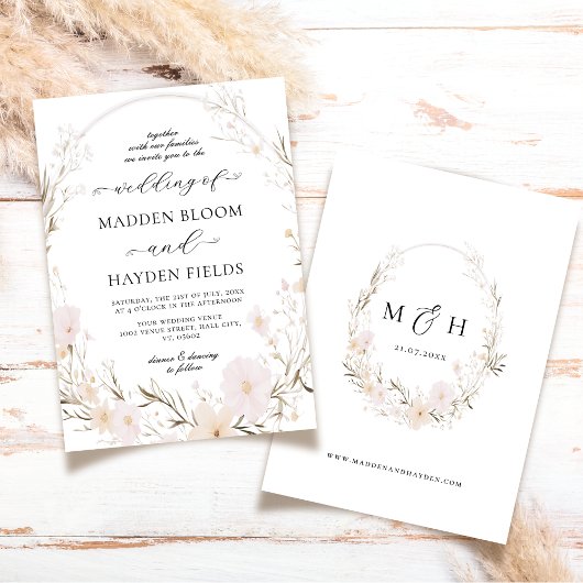 Invitation Mariage de Fleur sauvage de fleurs de Boho neutres