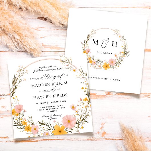 Invitation Mariage de Fleur sauvage de fleurs de Boho neutres