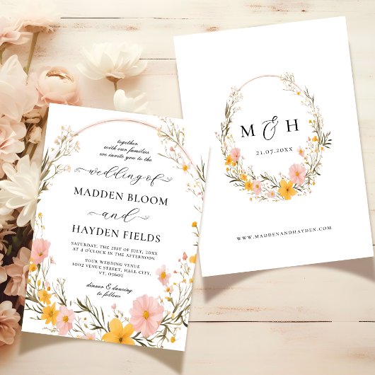 Invitation Mariage de Fleur sauvage de fleurs de Boho neutres