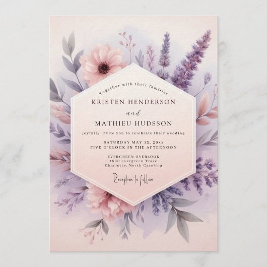 Invitation Mariage de Fleur Sauvage de Lilas Clair (Devant)