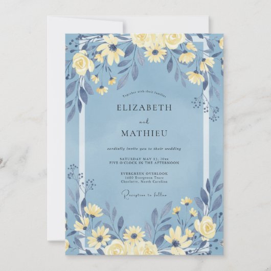 Invitation Mariage de Fleur Sauvage Jaune Bleuet (Devant)