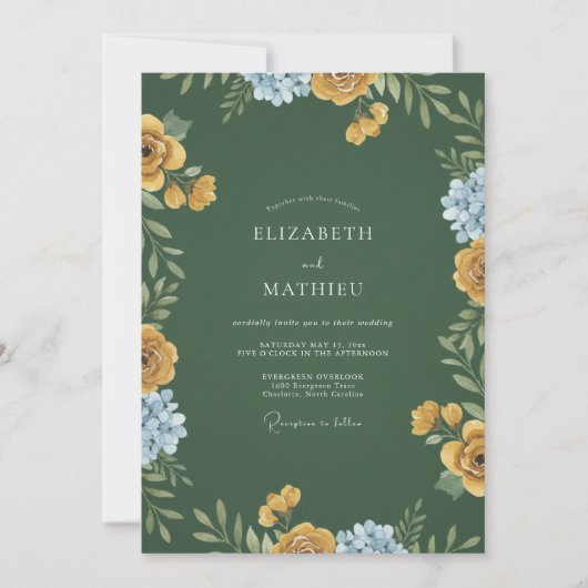 Invitation Mariage de Fleur Sauvage Moutarde Pervenche (Devant)