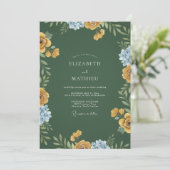 Invitation Mariage de Fleur Sauvage Moutarde Pervenche (Debout devant)