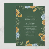 Invitation Mariage de Fleur Sauvage Moutarde Pervenche (Devant / Derrière)