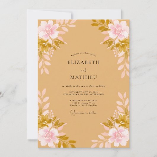 Invitation Mariage de Fleur Sauvage Peinte en Ocre (Devant)