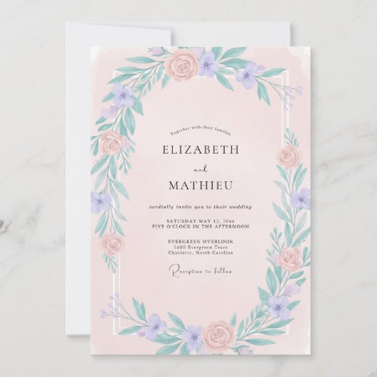 Invitation Mariage de Fleur Sauvage Pervenche Rosée (Devant)