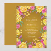 Invitation Mariage de Fleur Sauvage Rose et Moutarde (Devant / Derrière)