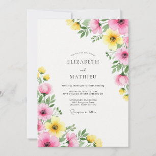Invitation Mariage de Fleur Sauvage Rose Jaune Radiante