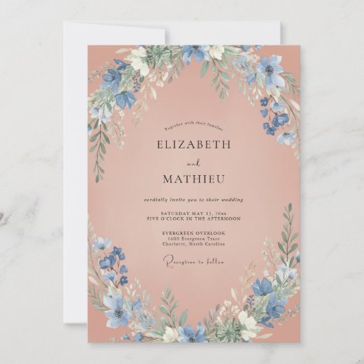 Invitation Mariage de Fleur Sauvage Rose Paisible (Devant)