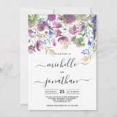 Invitation Mariage de fleur sauvage rose violet menthe or (Devant)