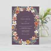 Invitation Mariage de Fleur Sauvage Tropicale de Prune Profon (Debout devant)