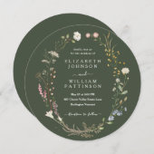 Invitation Mariage de Fleur sauvage vert de forêt de aquarell (Devant / Derrière)