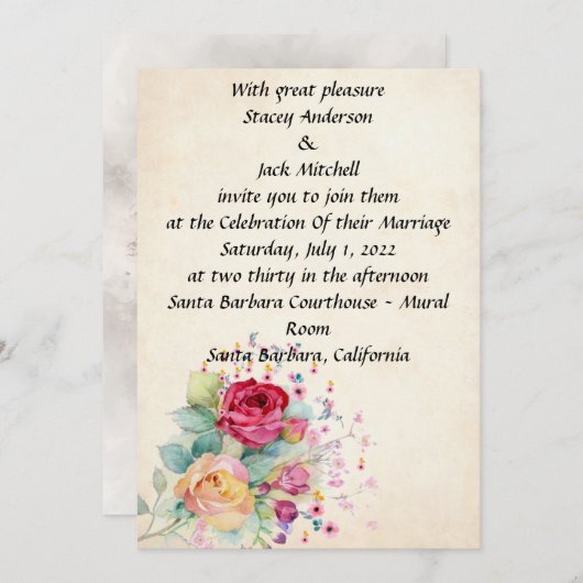 Invitation Mariage de fleurs (Devant / Derrière)