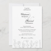 Invitation Mariage de fleurs à main noire et blanche (Devant)