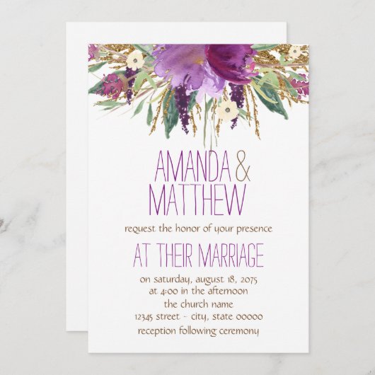 Invitation Mariage de fleurs aquarelle (Devant / Derrière)