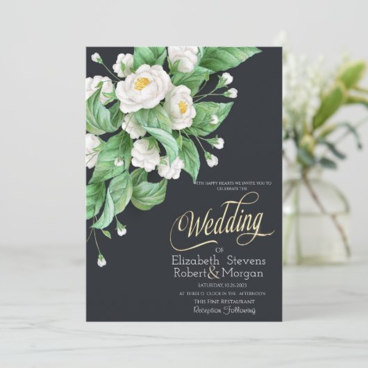 Invitation Mariage de fleurs blanches (Debout devant)