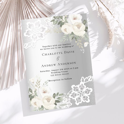 Invitation Mariage de fleurs blanches argentées