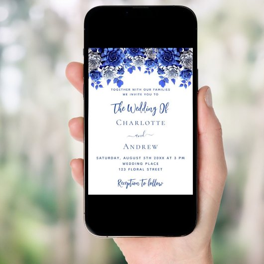 Invitation Mariage de fleurs blanches bleues royales