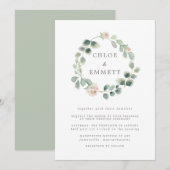 Invitation Mariage de fleurs blanches, couronne botanique ver (Devant / Derrière)