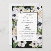 Invitation Mariage de fleurs blanches d'anémone - noir (Devant)