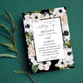 Invitation Mariage de fleurs blanches d'anémone - noir