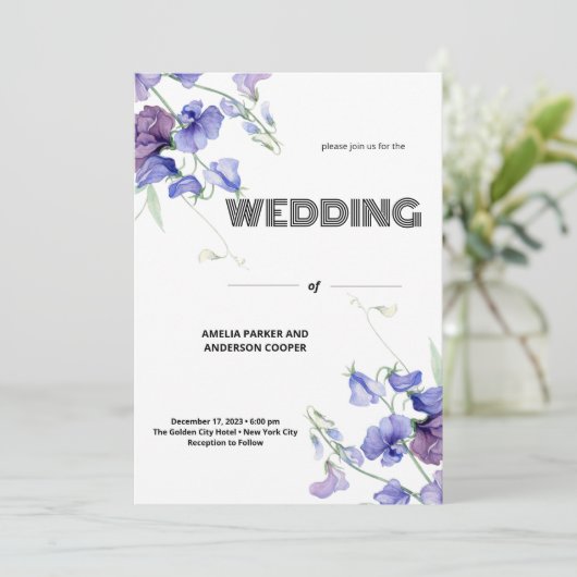 Invitation Mariage de fleurs blanches de charme (Debout devant)