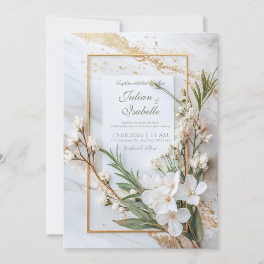 Invitation Mariage de fleurs blanches modernes (Devant)