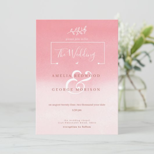Invitation Mariage de fleurs blanches rose (Debout devant)