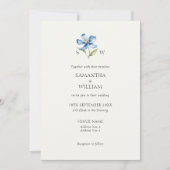 Invitation Mariage de fleurs bleu aquarelle (Devant)