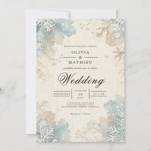 Invitation Mariage de fleurs bleu d'hiver (Devant)