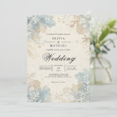 Invitation Mariage de fleurs bleu d'hiver (Debout devant)