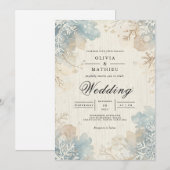 Invitation Mariage de fleurs bleu d'hiver (Devant / Derrière)