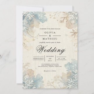 Invitation Mariage de fleurs bleu d'hiver