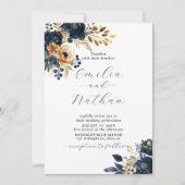 Invitation Mariage de fleurs bleu et or de minuit (Devant)
