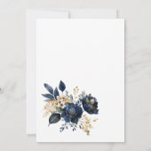 Invitation Mariage de fleurs bleu et or de minuit (Dos)