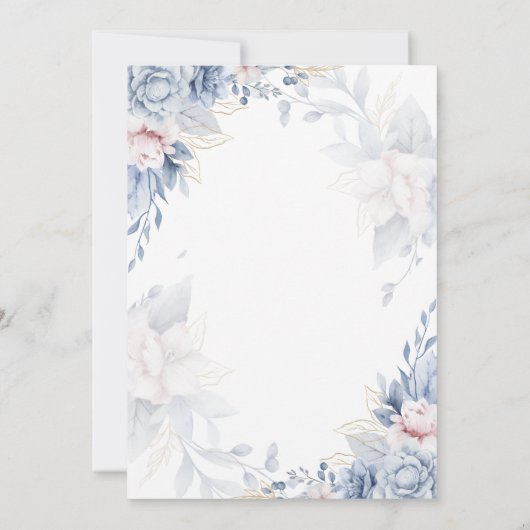 Invitation Mariage de fleurs bleu et or Réception (Dos)