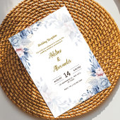 Invitation Mariage de fleurs bleu et or Réception