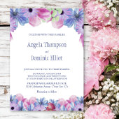 Invitation Mariage de fleurs bleu rose