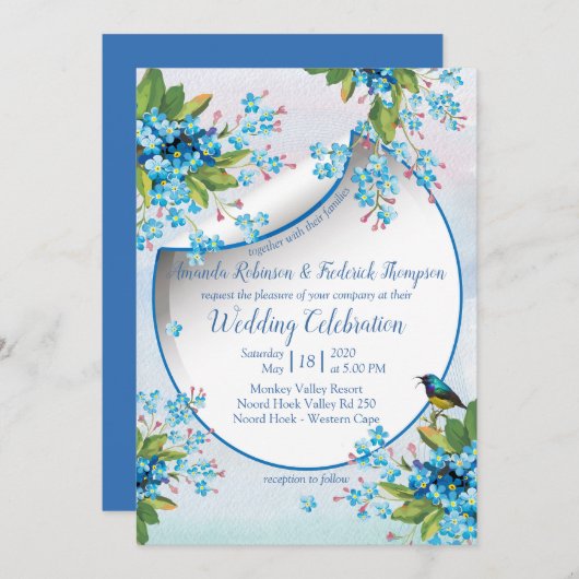 Invitation Mariage de fleurs Blue Forget-me-not (Devant / Derrière)