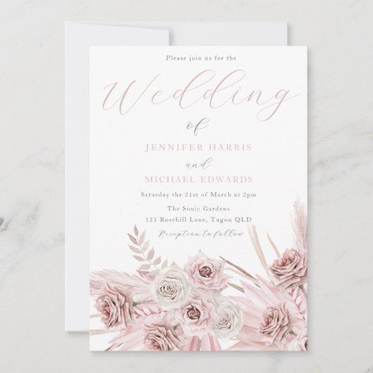Invitation Mariage de fleurs Boho Blush Boho Dusty Rose (Devant)