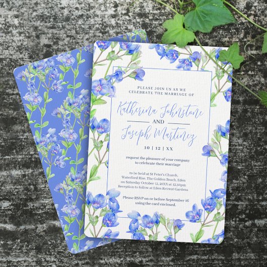 Invitation Mariage de fleurs botaniques bleu Speedwell
