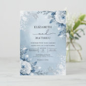 Invitation Mariage de fleurs botaniques bleues Icy (Debout devant)