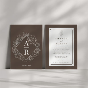Invitation Mariage de fleurs Brown Initiales