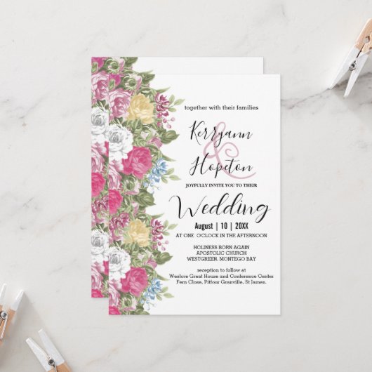 Invitation Mariage de fleurs colorées (Devant/Arrière en situation)
