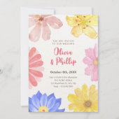 Invitation Mariage de fleurs colorées d'aquarelle (Devant)